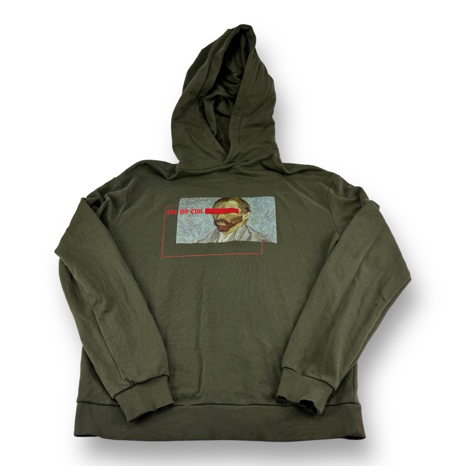 Only The Blind Green See No Evil Graphic Long Sleeve Hooded Sweatshirt Mens Xl